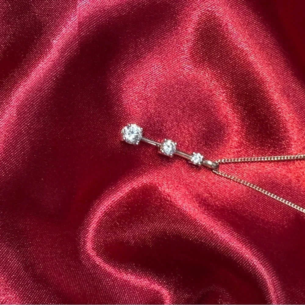 Sterling Silver Drop Pendant Necklace 3-Stone CZ